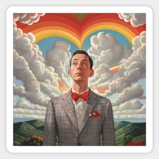 pee wee herman, clouds and rainbow, art Sticker